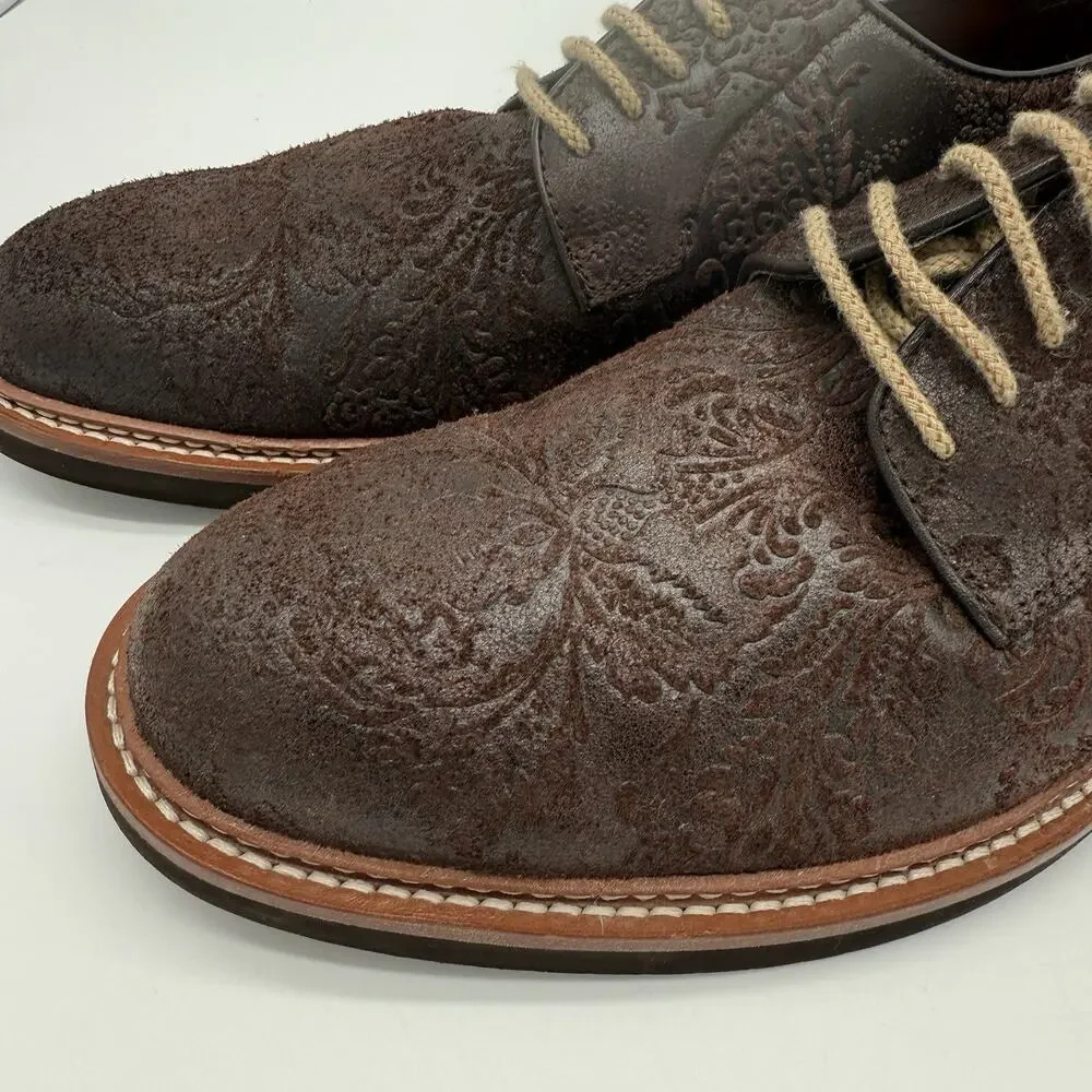 Tallia Men's Shoe Frederico Sz. 8.5 Brown Designer Leather Embossed Oxford Dress